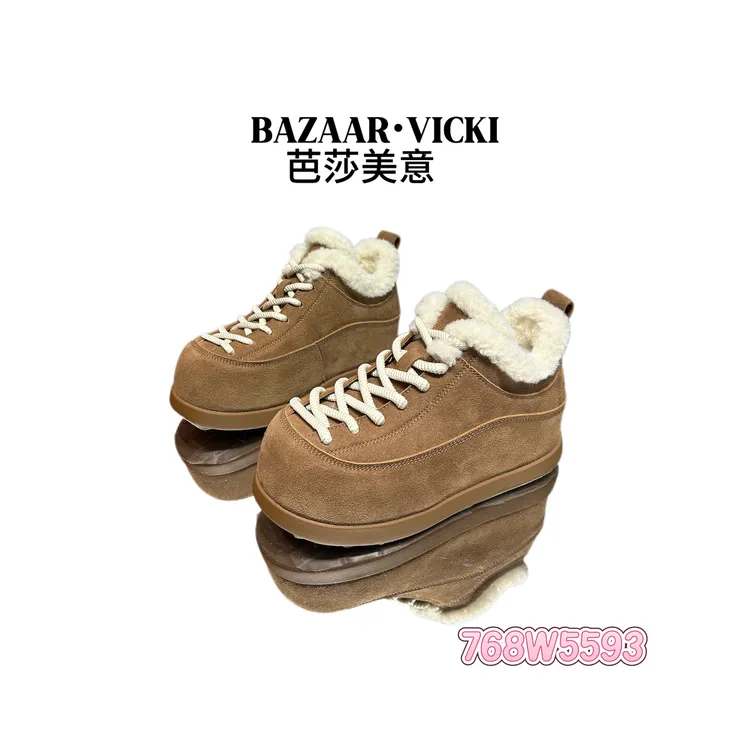 BAZAAR VICKI/芭莎美意768W5593圆头加绒冬季保暖时尚休闲鞋系带