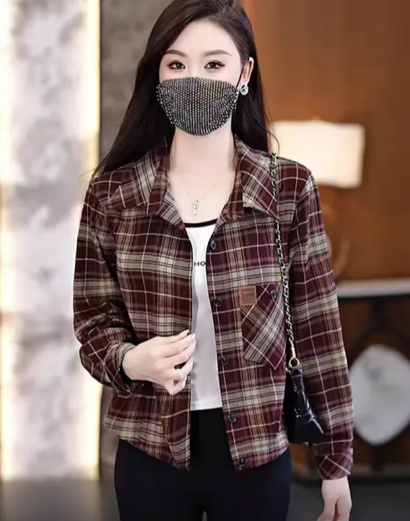格子短外套女2025秋季新款时尚潮流洋气显瘦休闲百搭减龄翻领上衣