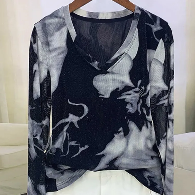 【长袖/短袖】欧货女装新款网纱短袖t恤女巨显瘦上衣A2128