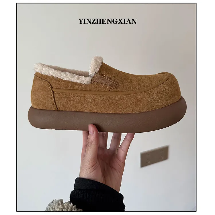 尹政贤 素面保暖一脚蹬雪地靴时尚雪地靴男毛毛鞋时尚乐福鞋