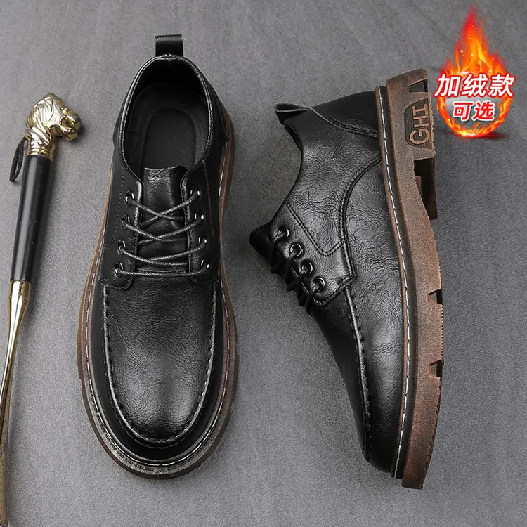 男鞋冬季英伦风休闲皮鞋黑色商务正装2025年新款保暖棉鞋马丁靴男