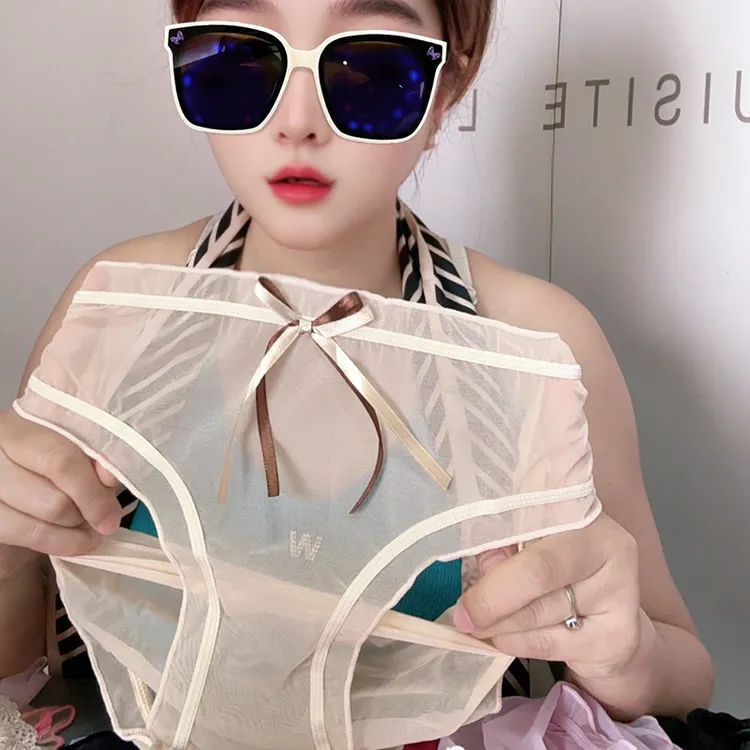 新款性感女士内裤全透明网纱透气无痕超薄款女生三角裤头中腰裤衩