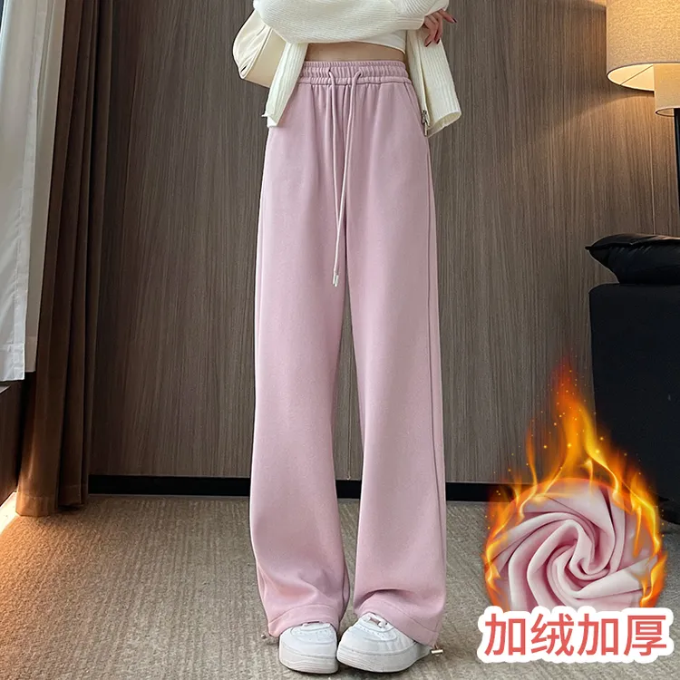 加绒加厚运动裤女秋冬休闲高腰直筒宽松阔腿显瘦垂感冬季束脚卫裤