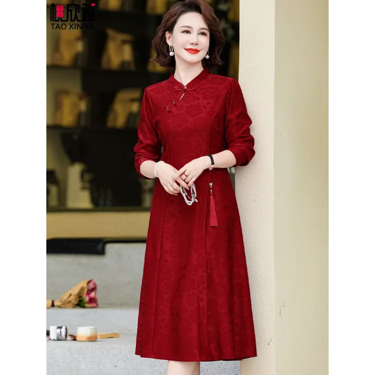 新中式喜婆婆婚宴装2025新款礼服中老年女装秋装贵夫人妈妈连衣裙