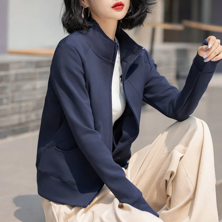 2024早秋新款拉链长袖卫衣开衫正肩运动休闲纯色立领通勤外套上衣