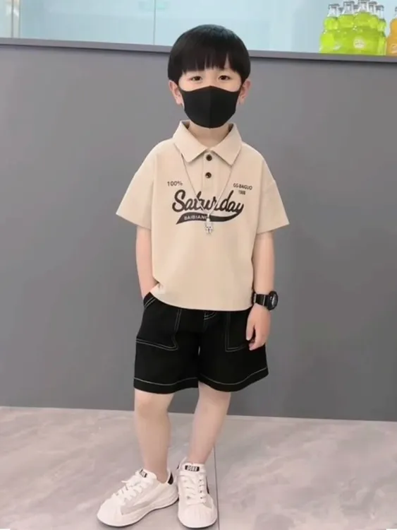 夏季男童帅气短袖套装2025新款男孩POLO衫上衣帅气炸街潮流两件套
