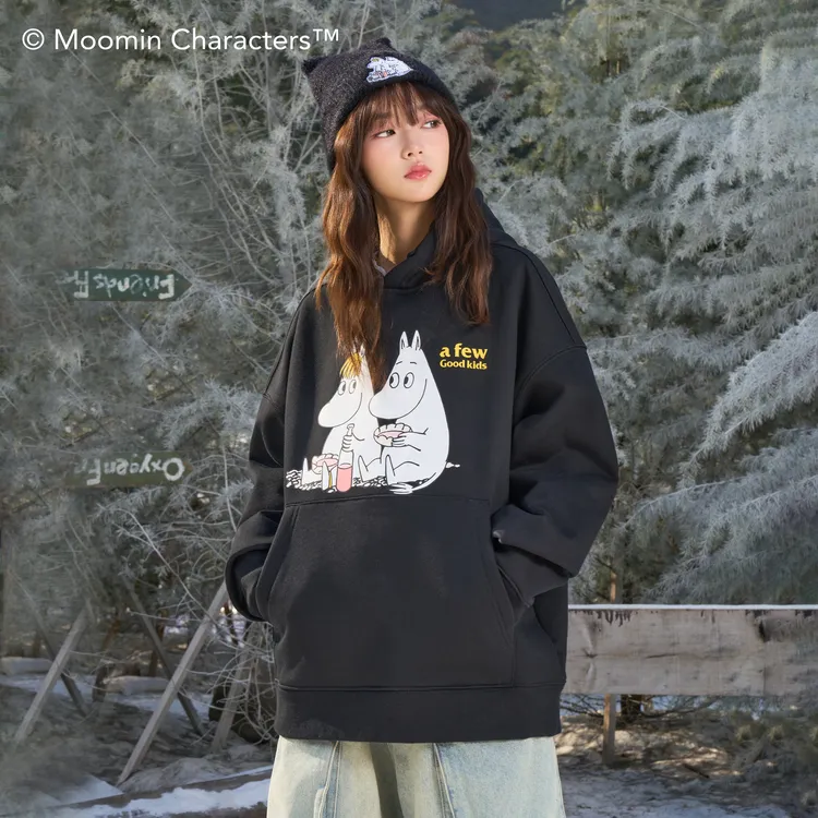 AFGK x Moomin姆明联名 环形印花帽衫秋冬情侣上衣美式复古卫衣