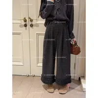 老赵服饰 韩版格子木耳边垂感阔腿直筒长裤21AU4115