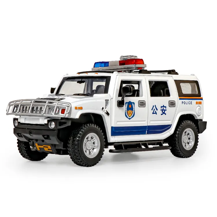 1:24悍马H2警用合金车模带回力音效适合客厅装饰有越野风安防元素