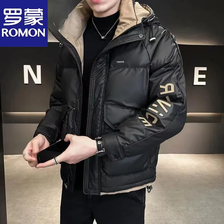 Romon/罗蒙时尚男士休闲外套冬季新款御寒保暖连帽夹克加厚羽服