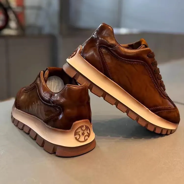 【香港QXWB&Shoes官方正品】高档皮面复古老爹鞋男秋季新款厚底男鞋