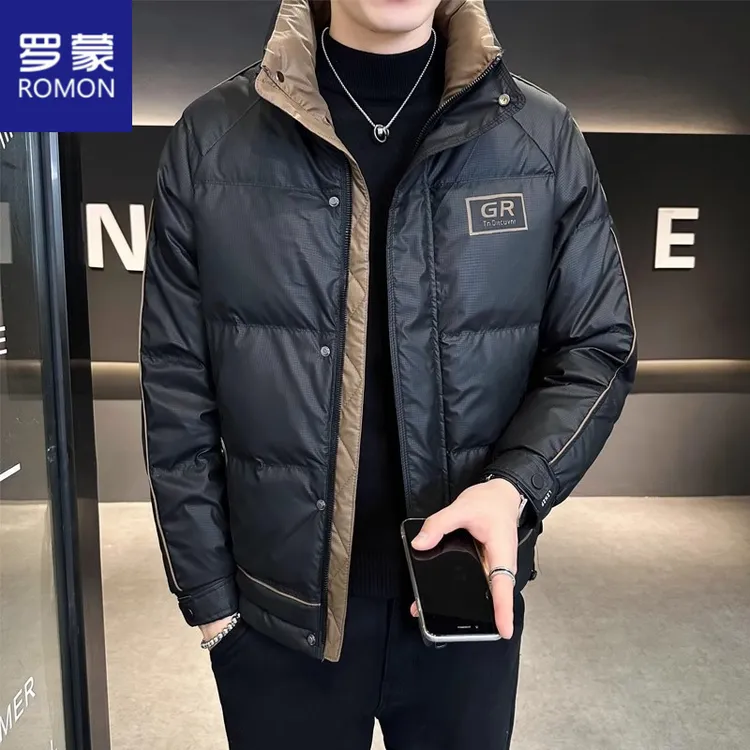 Romon/罗蒙羽绒服男士短款冬季2025新款痞帅高级感韩立领加厚外套