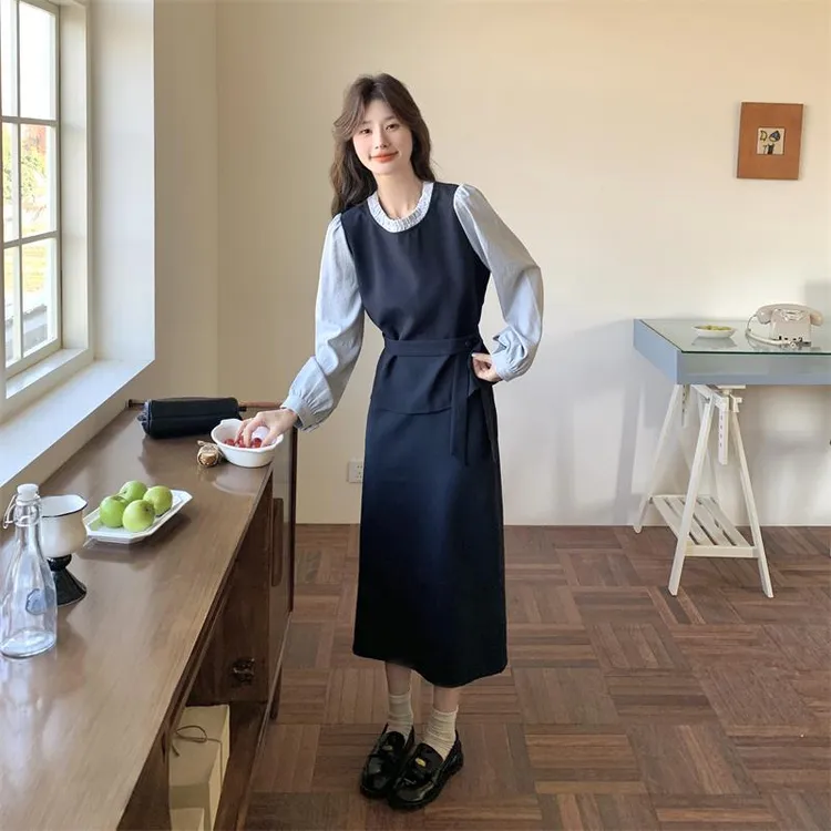 休闲假两件拼接半身裙套装女春秋2025新款减龄学院风ootd穿搭超火