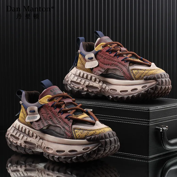 男鞋2025春夏新款老爹鞋男款厚底增高透气运动休闲鞋ins潮牌擦色