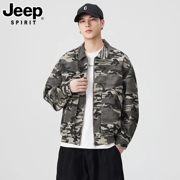 JEEPSPIRIT吉普外贸夹克男士宽松长袖迷彩休闲潮流宽松秋季外套男