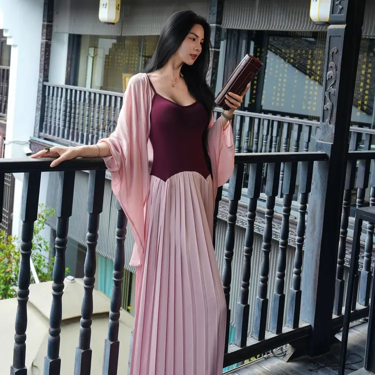 魏元高定/纯欲风老钱风纯色通勤时尚国风中式套装显瘦百褶裙-1005