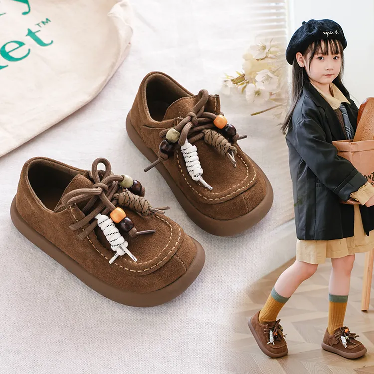 女童勃肯鞋复古儿童小皮鞋2025秋冬新款女孩二棉公主鞋加绒豆豆鞋