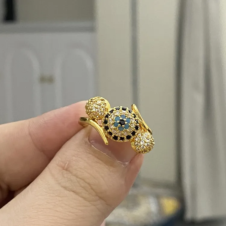 铜合金锆石戒指 iLaruN新款金色蓝眼睛戒指