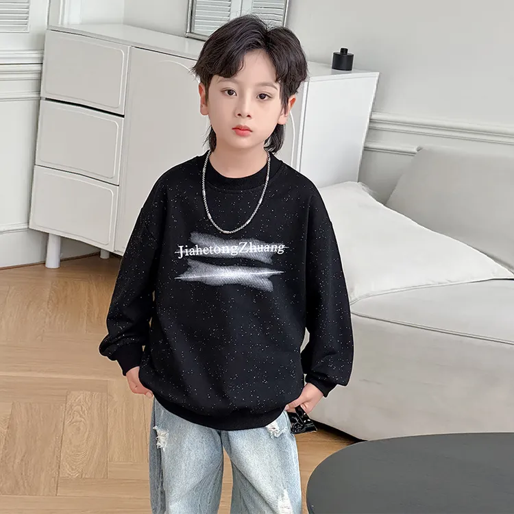 男童字母撒银2025卫衣秋装印花宽松常规薄款洋气男休闲风春秋韩版