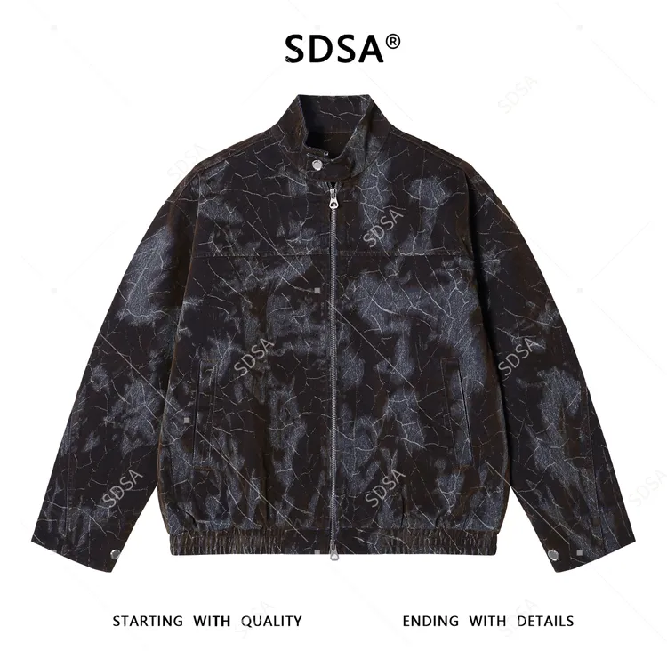 SDSA男士秋冬新款痞帅男装韩版潮牌扎染纹理拉链立领夹克宽松百搭