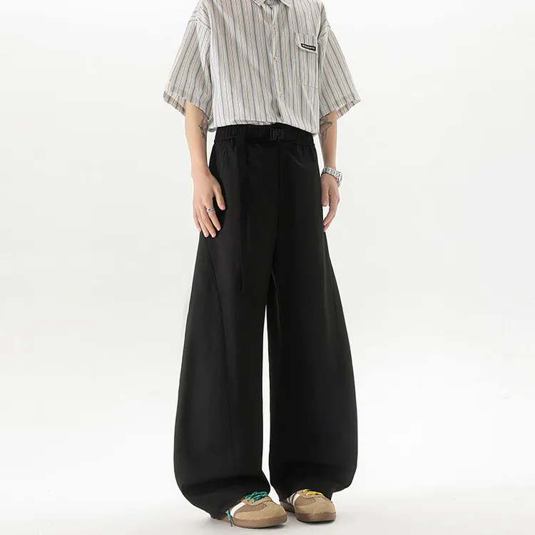 裤子男夏季薄款冰丝垂感休闲裤韩版宽松潮流百搭高级感阔腿直筒裤