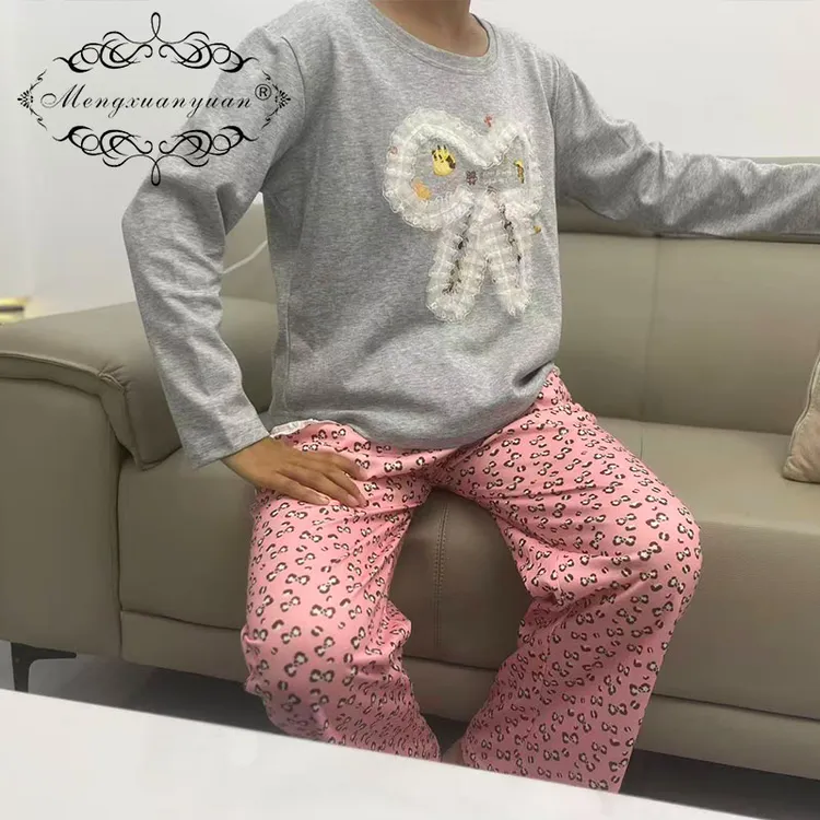 春秋季韩版时尚睡衣女士可爱蕾丝蝴蝶结长袖套装可外穿家居服