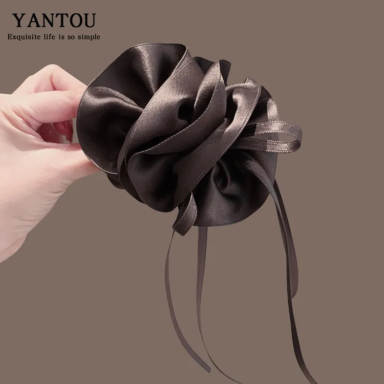 韩系飘带蝴蝶结花苞发夹女2025新款高马尾香蕉夹温柔百搭竖夹发卡