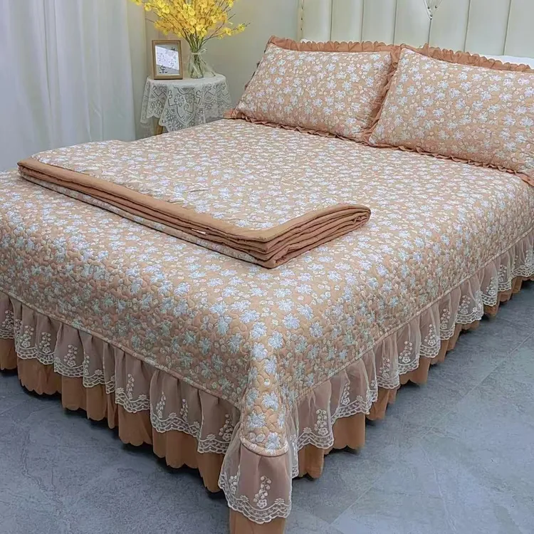 网红爆款针织棉床盖夏凉被四件套床上用品防滑床盖三件套夹棉床盖