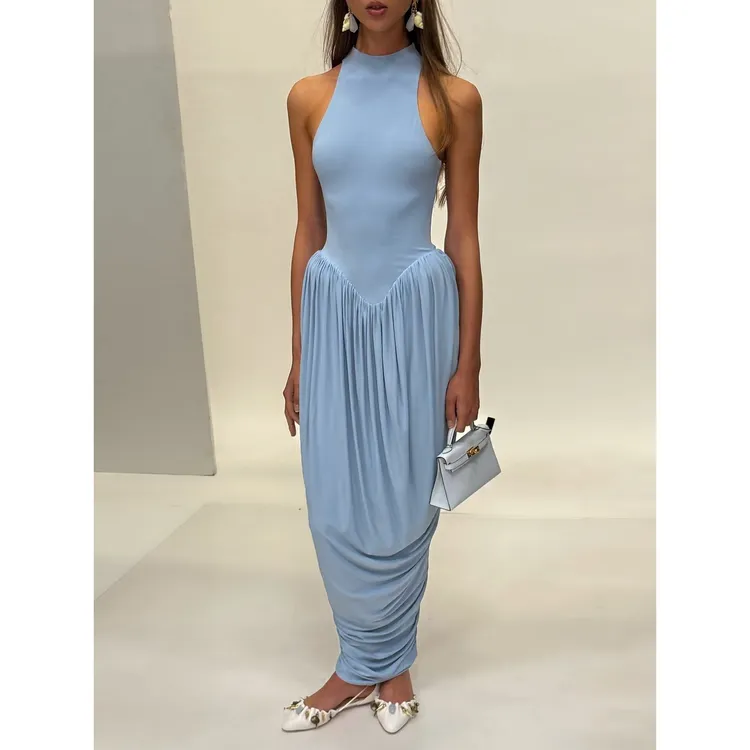 摩登希腊风优化腰臀比掐腰连衣裙名媛风挖肩包裹感长裙背心裙