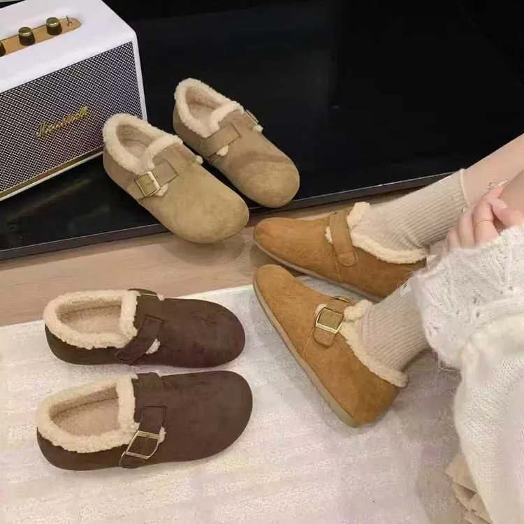 新款洛菲尔冬季加绒保暖棉鞋女平底雪地靴女款勃肯鞋勃肯棉鞋55-3