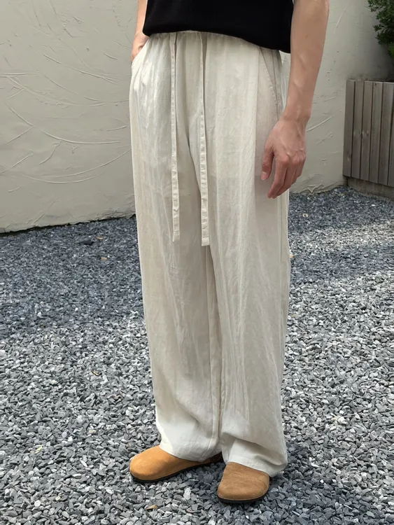 韩国男装 【亚麻】莱赛尔天丝透气麻料休闲裤 松紧凉感宽松直通长裤