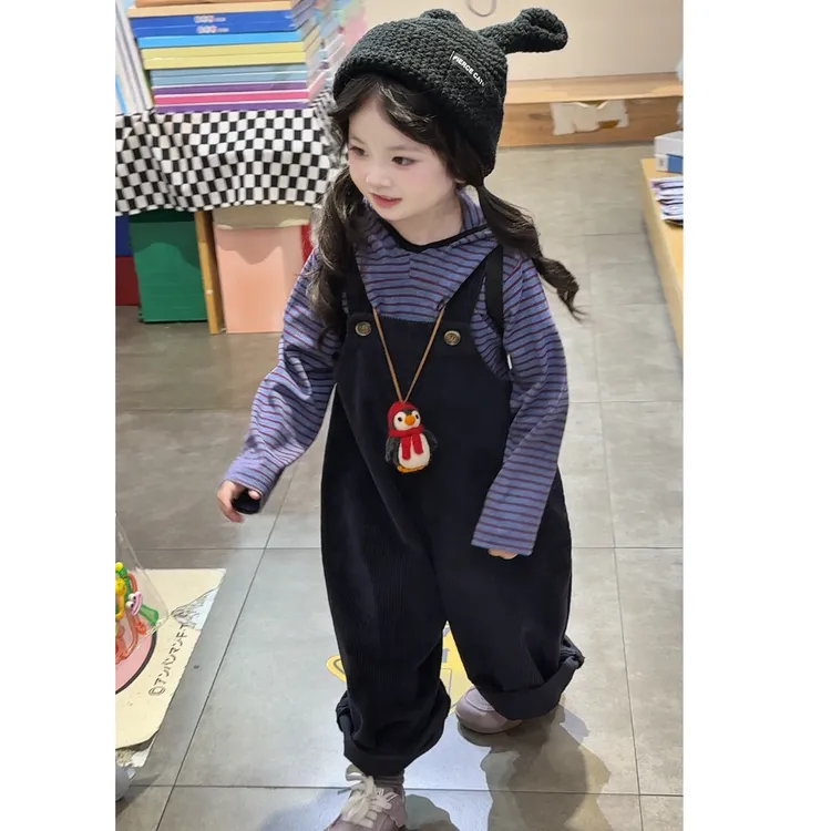 儿童背带裤25新款秋季韩版男女童连体裤宝宝灯芯绒阔腿裤子潮套装
