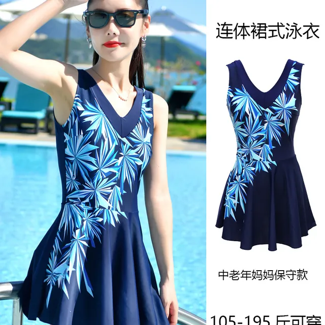 妈妈泳衣女中老年保守大码宽松遮肚子连体女士温泉遮肉高级感泳装