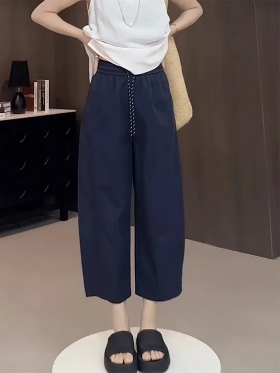 休闲裤女薄款2025夏季新款直筒裤大码哈伦裤遮胯显瘦八分老爹裤子
