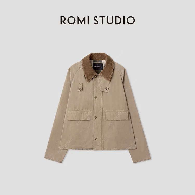 ROMI STUDIO“美式复古”牛津纺撞色格纹翻领夹克外套RWCAWY4932