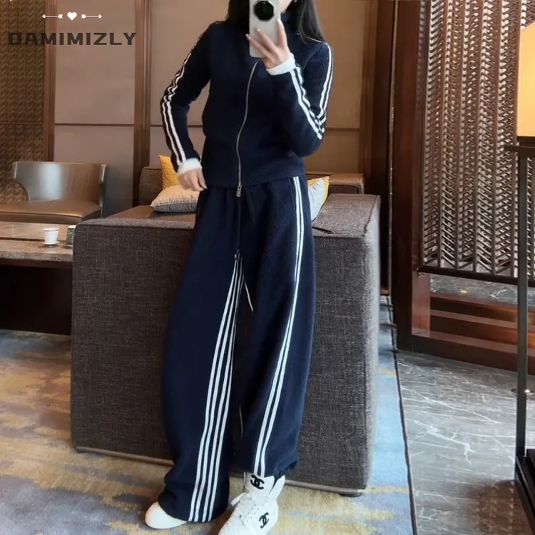 极简系列 【藏青条纹】卫衣+卫裤DAMIMIZLY/显瘦韩版休闲运动套装女