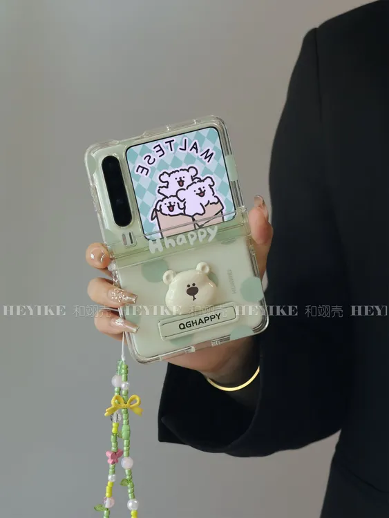 韩系格纹卡通适用华为purax手机壳阔典藏mixflip2支架poccket2