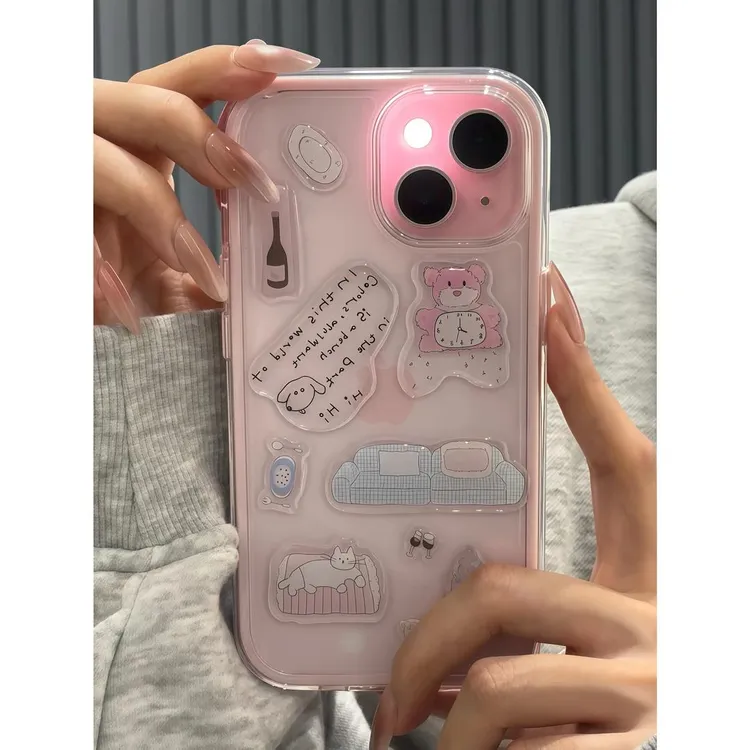 奥菲顿小熊滴胶贴纸适用iPhone16透色手机壳华为vivo小米15oppo套