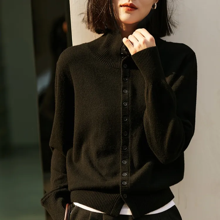 职业阿玛诗官方2025秋冬新款翻领毛衣外套休闲单排扣针织开衫上衣