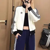 adidas阿迪达斯三叶草针织夹克女2025新款时尚运动立领华夫格外套