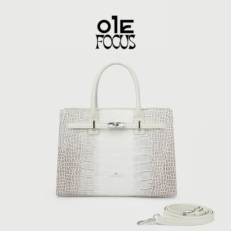 【ONE FOCUS】时尚女士大气单肩铂金包高奢鳄鱼纹手提包JSP5080白色
