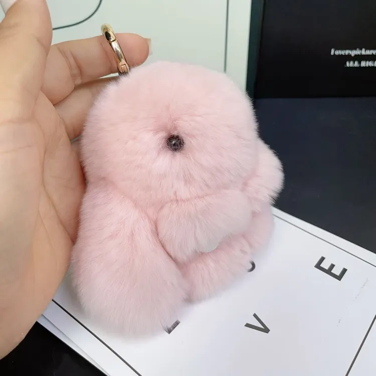 正版可爱獭兔毛公仔小兔子汽车钥匙扣挂件迷你包包毛绒装死挂饰兔