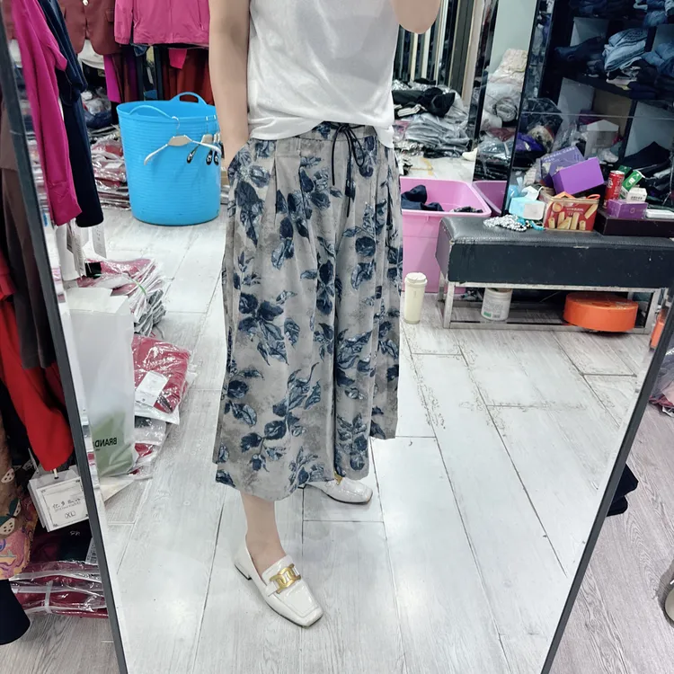 新款百搭超凉快花花7分裤裙松紧腰休闲裤5783品