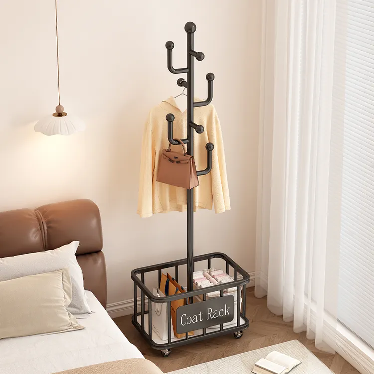 挂衣架落地卧室家用衣服挂架置物架不占空间的立式收纳筐衣帽架