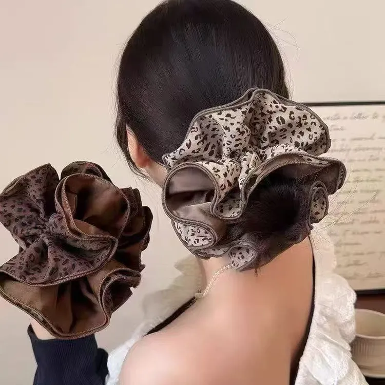 韩系豹纹布艺四层大肠发圈女气质扎头发丸子头发绳低马尾头绳皮筋