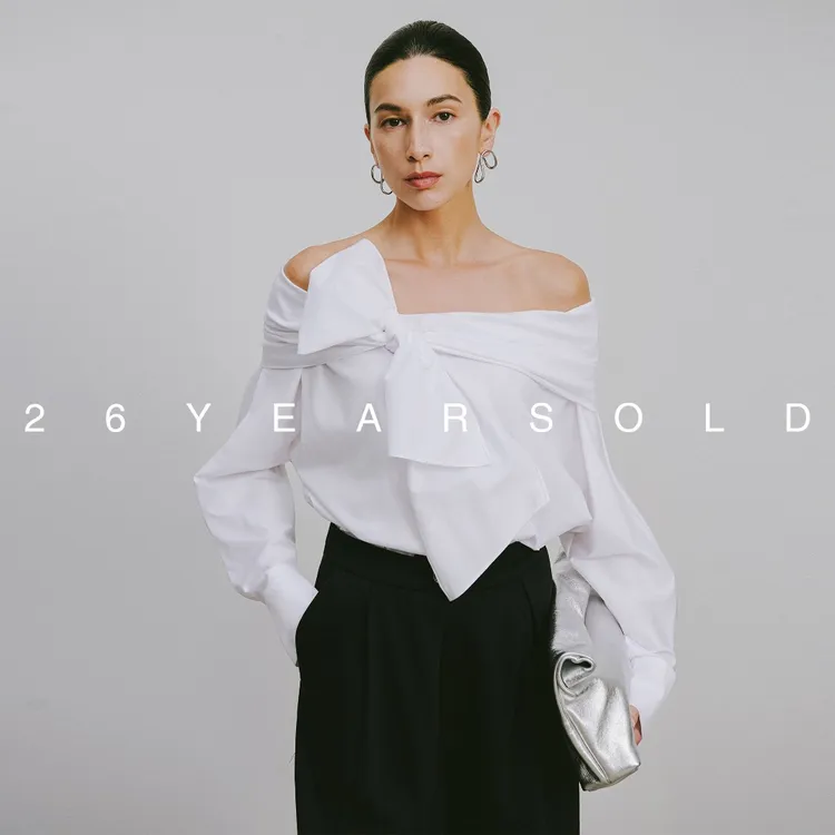 26YEARSOLD原创设计秋冬长袖一字领蝴蝶结衬衫25AW-3748H醋酸版本