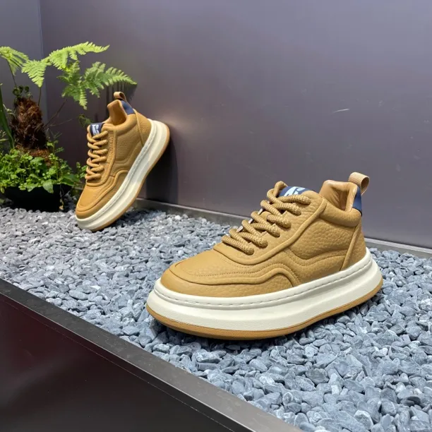 男鞋秋冬季中帮厚底圆头系带纯色百搭保暖潮流时尚休闲潮鞋