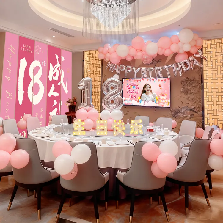 酒店餐厅包厢18周岁生日气球装饰女孩成年礼场景布置饭店条幅道具