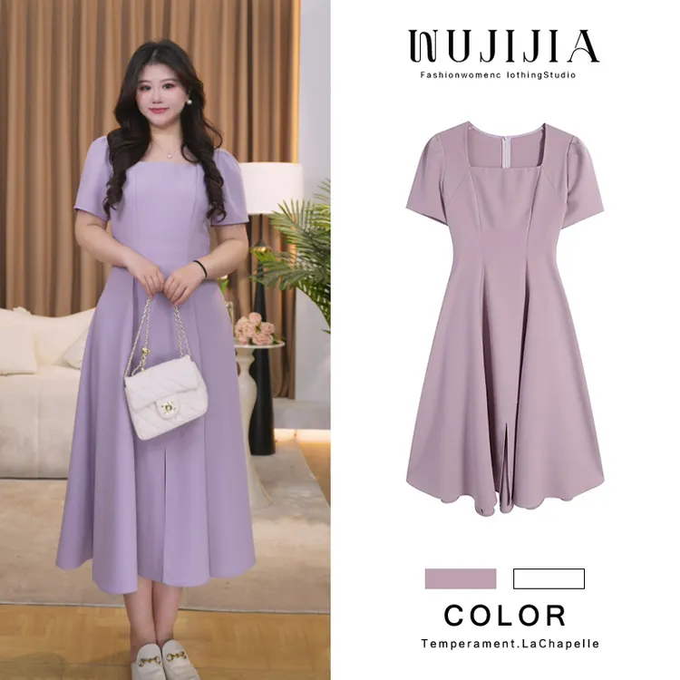 【五季家】气质时尚赫本风显瘦开叉连衣裙法式长裙裙子ZL32250