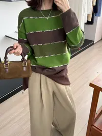 【阿凯自制】8449  韩系温柔风圆领显瘦撞色针织上衣（衣长60）